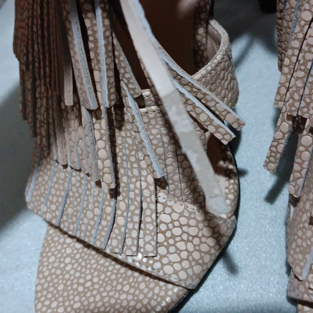 UTERQUE SPAIN FRINGE LEATHER ANKLE STRAP STILETTO HEELS BAICH EUR 38 US 7.5 - Picture 14 of 15